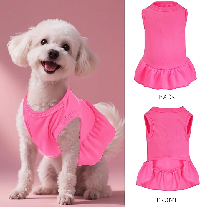 Dog Dresses Cat Skirt Solid Color Dog Clothes Summer Sleeveless Puppy Girl Clothes for Small Pet Dogs Cats (Rose Pink, Medium)