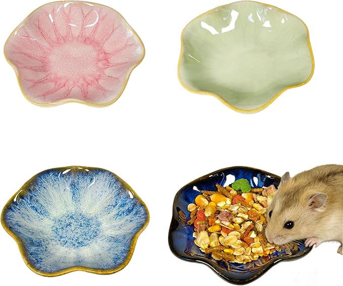 Kathson Ceramic Hamster Food Bowl, Guinea Pig Food Bowls,Rats Anti-Turning Feeding Dish,Small Animals Water Drinking Bowls for Squirrel, Chinchilla, Hedgehog, Gerbil, Dwarf Syrian (4 pcs Lotus Leaf)