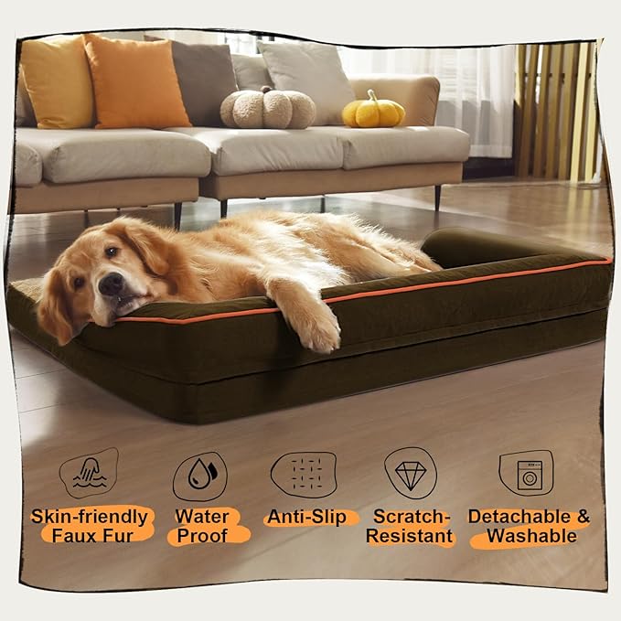 Dog Bed Large Sized Dogs-Orthopedic Waterproof Bed for Dogs,Large Dog Beds with Washable Removable Cover & Non-Slip Bottom
