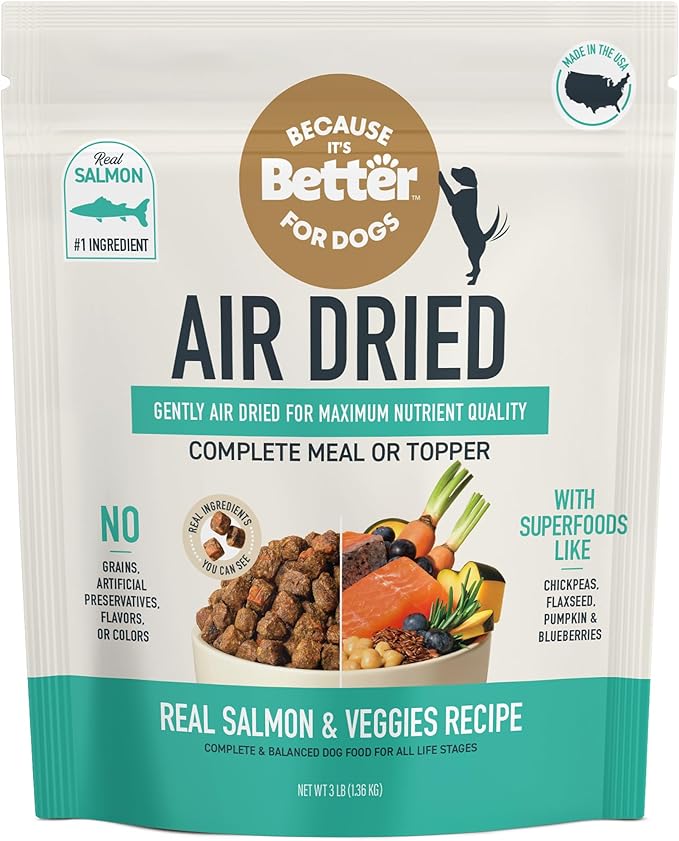 Because It’s Better Slow Baked & Air Dried Dog Food - Real Salmon & Veggies - Complete & Balanced Dry Dog Food - Grain Free, High Protein, Natural Nutrition for All Life Stages, 3 lb Bag