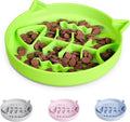 Silicone Cat Slow Feeder Bowl With Suction Cups - Interactive Puzzle Toy to Reduce Overeating in Kitty (Green, 1 Cup)