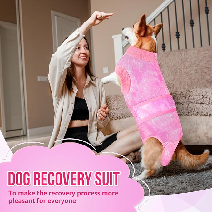 SlowTon Dog Surgery Recovery Suit - Zipper On Dog Onesies After Surgery for Female Male Dogs, Abdominal Wounds Bandages Cone/E-Collar Alternative Dogs Body Suit Shirt Anti-Licking (Pink,3XL)