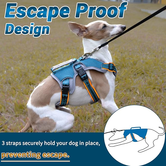 BELPRO Multi-Use Support Dog Harness, Escape Proof No Pull Reflective Adjustable Vest with Durable Handle, Dog Walking Harness for Big/Active Dogs (Blue, L)