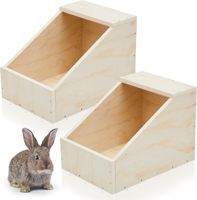 Maxcheck 2 Pack Wood Rabbit Nesting Box, 20x14x14 Inch Wooden Hutch Hideout for Breeding, Natural Burrow Den Alternative for Rabbits & Small Animals