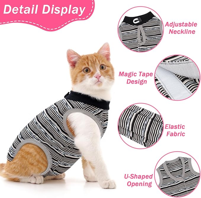 Coppthinktu Cat Recovery Suit Female, Cat Surgery Recovery Suit Cats Onesie for Cats After Surgery for Surgical Abdominal Wound Skin Diseases, Soft E-Collar Alternative Kitten Spay Suit Anti Licking