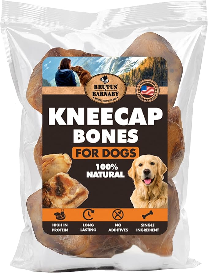 BRUTUS & BARNABY Kneecap Bones for Dogs – 100% USA-Sourced Beef – Long-Lasting Natural Chews for Aggressive Chewers – High Protein, Dental Health Support, (10-pk) – Made in The USA