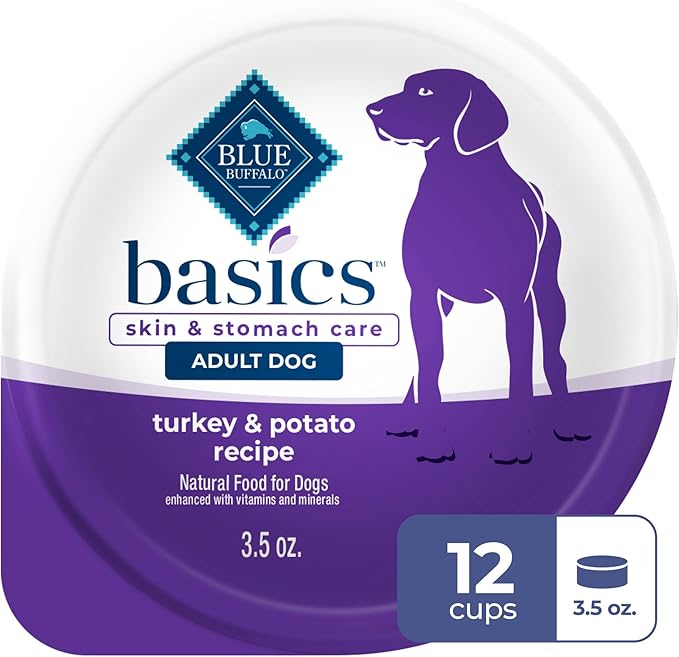 Blue Buffalo Basics Grain-Free Wet Dog Food for Small Breed Adult Dogs, Limited Ingredient Diet, Turkey Recipe, 3.5-oz Cups, 12 Count