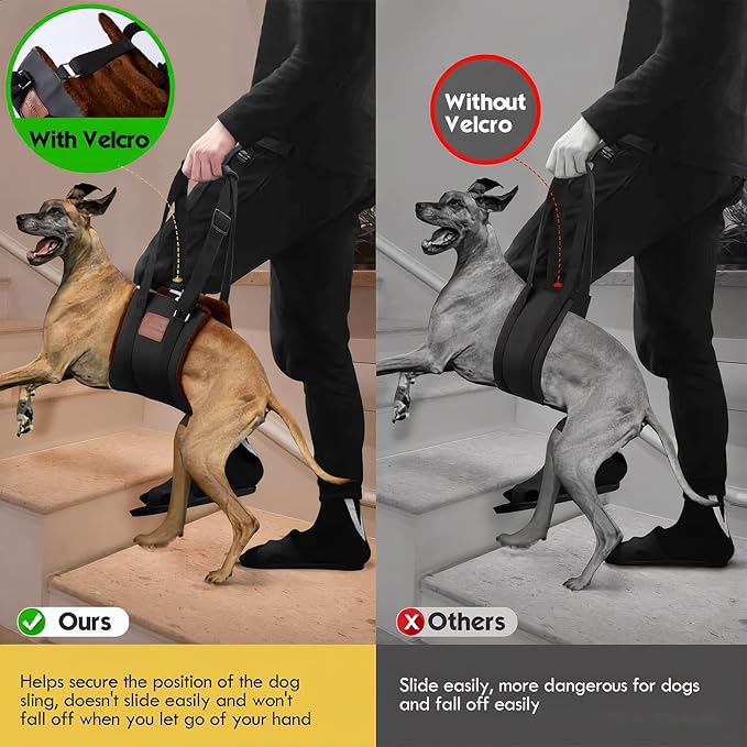 Dog Sling for Back Legs, Dog Lift Harness, Magic Tape Dog Sling for Large Dogs Hind Leg Support, Elderly Dog Lifter, Assist Canie Hip Arthritis K9 Cruciate Ligament Rehabilitation (Brown, Extra Large)