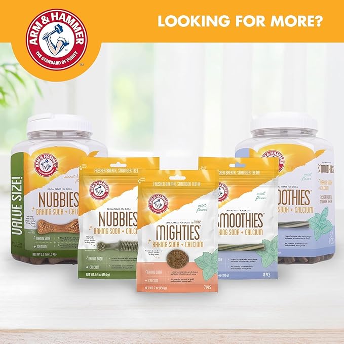 Arm & Hammer for Pets Smoothies Dental Treats for Dogs with Baking Soda and Calcium, Treat Chews Help Fight Bad Breath, Plaque & Tartar without Brushing, Mint, 57 Pcs (Packaging may vary)