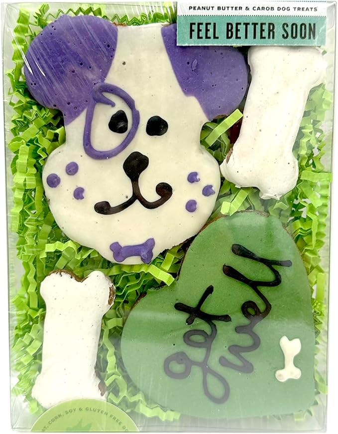 Bubba Rose Biscuit Company: Decorated Feel Better Soon Dog Treats - Crunchy Biscuit - Natural Get Well Gourmet Dog Cookies - Pack of 4 Cookies - Made in The USA