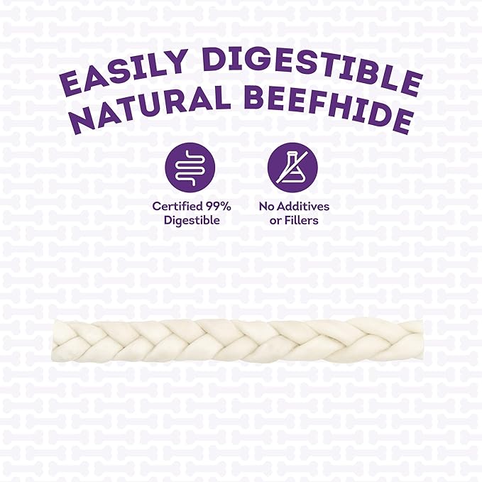 USA Beefhide Braids 12-13" Dog Chew Treats - Natural Flavor, 2 Count/1 Pack