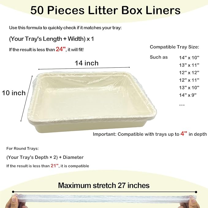 Disposable Small Animal Cage Liners, Rabbit Litter Box Lines Pet Tray Liner Bags Guinea Pig Cage Toilet Plastic Film for Bird Hamster Chinchilla Hedgehog (50 PCS, 24'')
