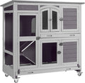 Aivituvin Two Story Rabbit Hutch Bunny Cage with Wheels, Indoor Outdoor Guinea Pig Cage with 2 Deep No Leak Tray