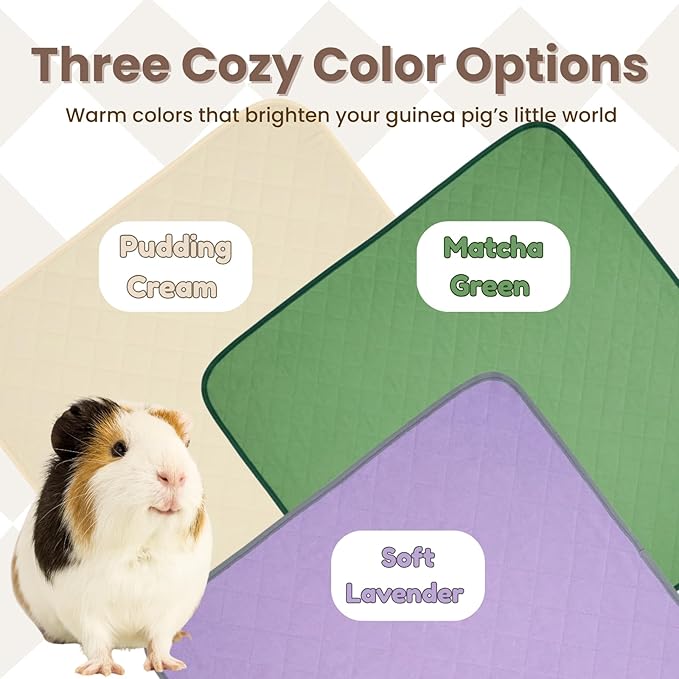 3 Pack Guinea Pig Pad 12” x 12” | Washable & Reusable Guinea Pig Cage Liner, 4-Layer Absorbent Pee Pad with Waterproof TPU & Anti-Slip Bottom | Soft Fleece Bedding for Guinea Pigs-White