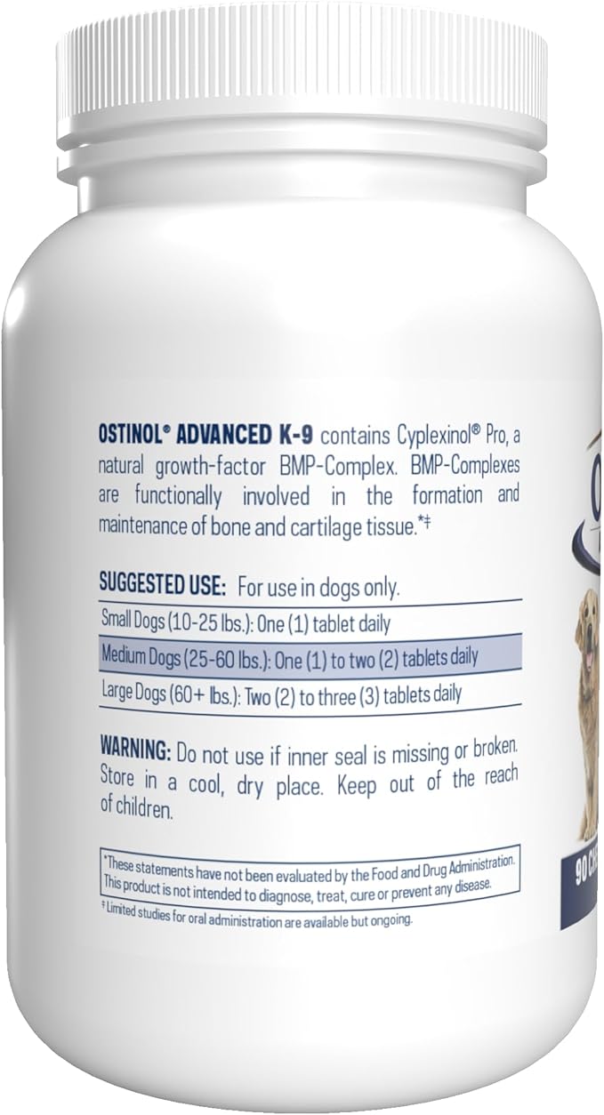 ZyCal Ostinol Advanced K-9 Joint Supplement for Dogs – Bioactive Protein Complex with Cyplexinol® Pro 50mg | Bone & Joint Dog Supplement | 90 Chewable Bone-Shaped Tablets