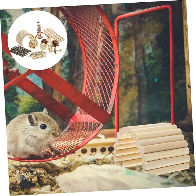 Yardwe Bunny Chew Toys for Rabbits Guinea Pig Play Toys Wooden Pet Chew Carrot Grass Ball Set