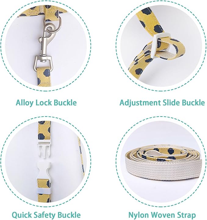 Cat Harness and Leash Set, Sweet Bow Kitten Collar, Escape Proof Extra Small Dog Harness, Cute Polka Dot Print Puppy Collar, Dog Leash for Boy Girl Small Dogs Kittens Outdoor Walking (Yellow, S)