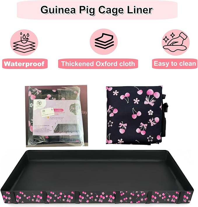 DZWLKJ Guinea Pig Cage Liner,Washable Tarp Bottom Base,Cherry Graphic,24"x36", Reusable for Rabbit, Chinchilla, Hedgehog, Ferret & Other Small Animals.