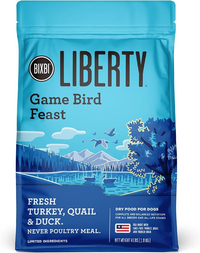 BIXBI Liberty Ancient Grains Dry Dog Food, Game Bird Feast Recipe – Fresh Meat, High Protein, Wholesome Grains – USA Made, 4 lbs