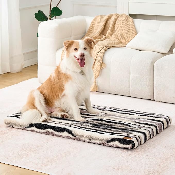 LIORCE Dog Crate Pad - Dog Bed Large Sized Dogs with Removable Washable Cover and Waterproof Lining - XL Memory Foam Pet Bed for Crate - Reversible Kennel Mat (Cool & Warm), 42-inch, Zebra