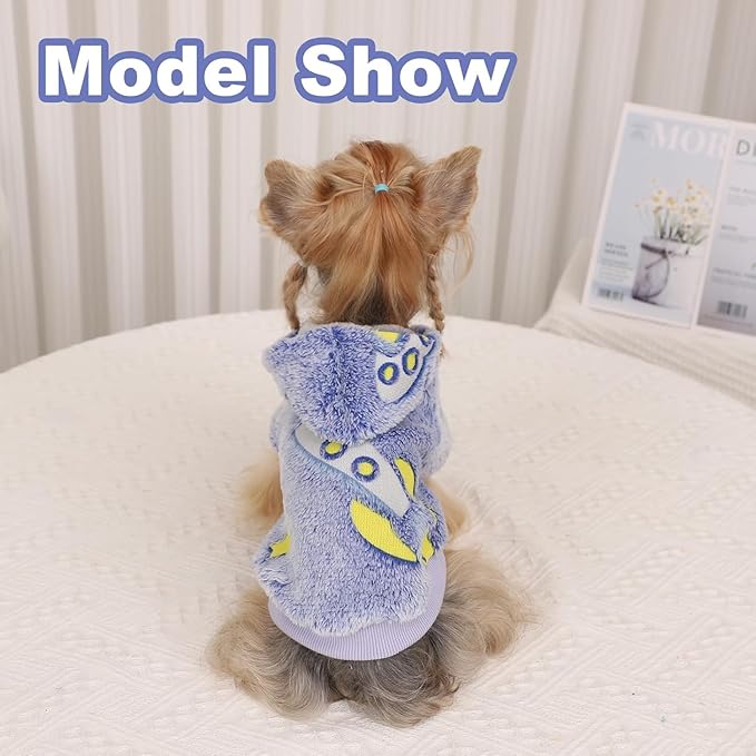 Dog Sweater for Small Dogs Girl Boy, Fleece Dog Hoodie Clothes, Night Glow Puppy Sweater, Soft Warm Extra Small Doggie Sweatshirt, Fall Winter Doggy Clothes Pet Outfits for Chihuahua Yorkie, Blue, S