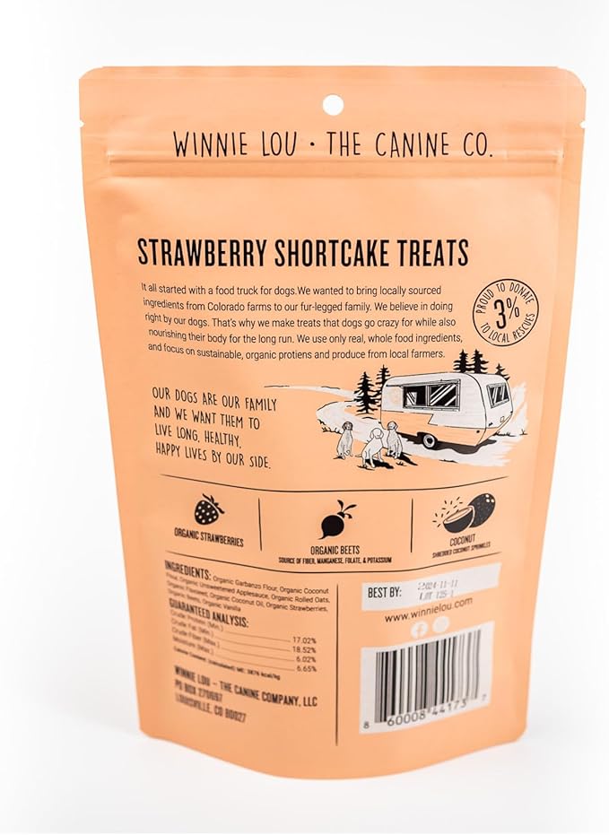Winnie Lou Organic Dog Treats – Natural Dog Biscuits, USA Made, Organic Ingredients, Clean, Sensative Stomach, All Breed Sizes, High Protein, Hypoallergenic, Strawberry Shortcake Treats (Pack of 2)