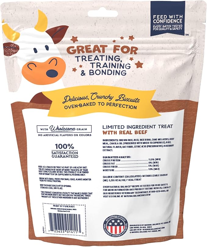 Natural Balance Limited Ingredient Rewards Crunchy Biscuits, Bite-Size Treats for Small-Breed Dogs, Made with Real Beef, 8 Ounce (Pack of 1)