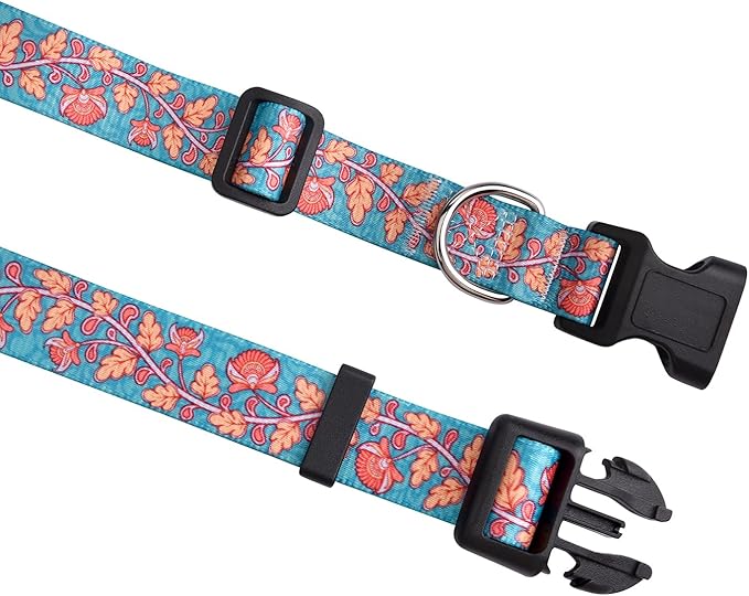 Dog Collar for Small Dogs, Soft Comfy Pet Collar for Small Medium Large Dogs, Floral Pattern for Boy Girl Puppy Dogs(Flower Vine Blue,S)