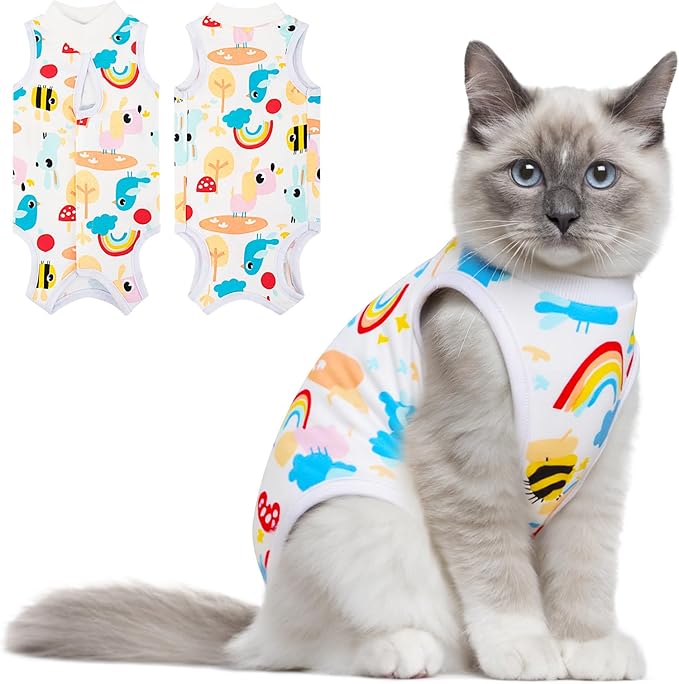 Coppthinktu Cat Recovery Suit Female Cats Onesie for Cats, Breathable Cat Surgery Suit for Surgical Abdominal Wounds Skin Diseases, Cute Kitten Spay Recovery Suit E-Collar Alternative Anti Licking