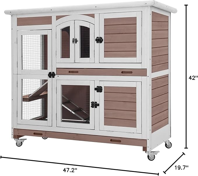 Aivituvin Rabbit Hutch Indoor Bunny Cage with Wheels Outdoor Rabbit Cage Two Story Guinea Pig Cage with No Leak Tray 47 inch