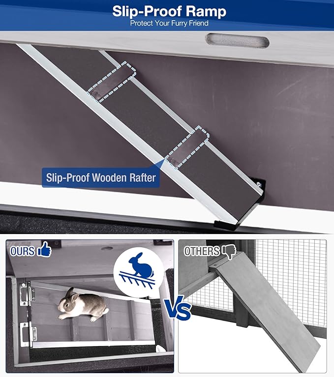 2-Story Rabbit Hutch Indoor Outdoor with Wheels, Bunny Cage with Slip-Proof Ramp, Guinea Pigs Cage with Waterproof Roof & Easy-Clean Tray, Multi-Access Doors, 36"