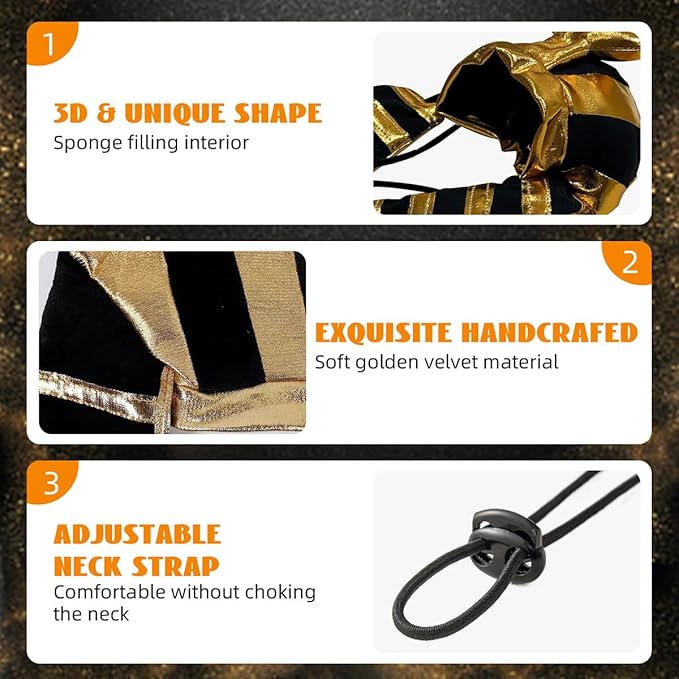 MANON ROSA Cat Egyptian Costume Set 2PC – Pet Golden King Pharaoh Headwear with Pearl Necklace, Cute Festival Cosplay Outfits Accessory & Photo Props for Small Medium Dogs Cats Puppies Kittens