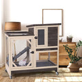 Rabbit Hutch Cage Outdoor and Indoor Bunny Hutch on Wheels with Two Deeper No Leak Trays, Guinea Pig Cages Rabbit House (Coffee Color)