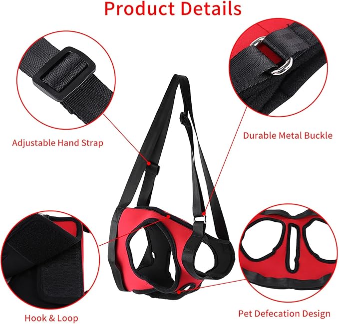 Pet Walking Aid, Rear Dog Leg Support Harness Walking Aid Lifting Pulling Vest for Old Injured Dogs (Red hind Legs L)