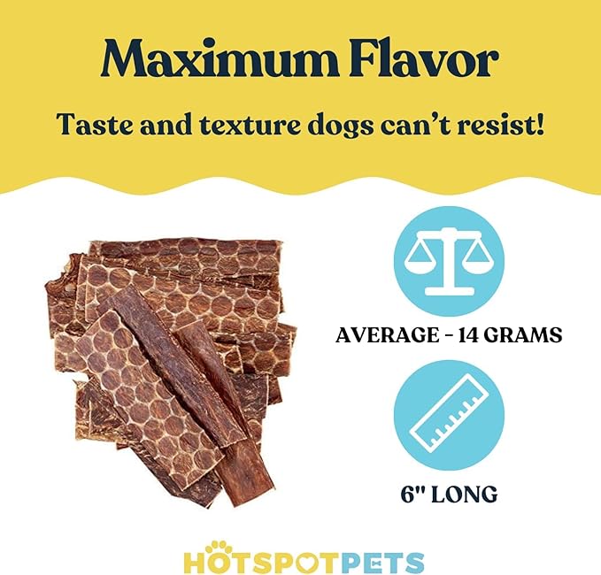 hotspot pets Beef Dog Treats Esophagus (6 Inches) - 100% Natural Healthy Chews for Dogs - Meat Jerky Snack Free of Preservatives, Hormones & from Grass Fed Cattle (100 Pack)