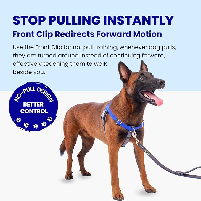 Freedom No Pull Dog Harness for Large Dogs, Easy Walker, Anti Pull with Two Stainless D-Rings, Comfortable, Sewn-in Instructions Tags for Easy Use (Blue, XL)