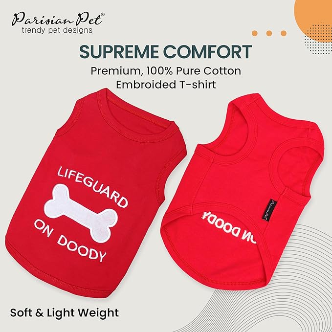 Parisian Pet Dog Shirt – 100% Cotton Shirts for Small Dogs – Sleeveless Red Lifeguard Puppy Vest – Lightweight and Breathable Pet Apparel – Pullover Summer Dog Clothes - Stretchy T Shirts for Dogs