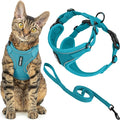 Voyager Escape-Proof Step-in Lock Cat Harness & 5ft Neoprene-Handle Leash Set All-Weather Mesh with Reflective Stitching for Small to Large Cats by Best Pet Supplies, Turquoise (327), S