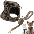 BELLA & PAL Step in Vest Harness for Small and Medium Dogs, No Pull Small Dog Harness with Leash Set, Comfortable Air Mesh Dog Vest Harness with Reflective Strip (Brown Leopard, M)
