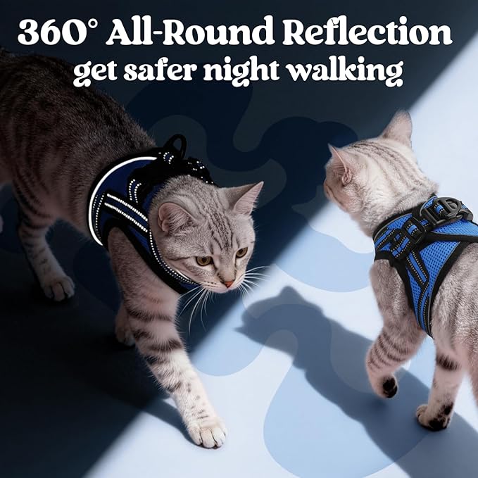 rabbitgoo Cat Harness and Leash Set for Walking Escape Proof, Adjustable Soft Kittens Vest with Reflective Strip for Cats, Comfortable Outdoor Vest, Blue, S