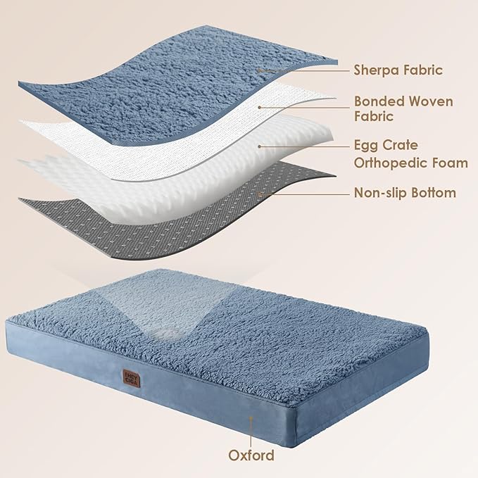 EHEYCIGA Orthopedic Dog Beds for Large Dogs with Removable Washable Cover for Crate, Spa Blue, 35x23