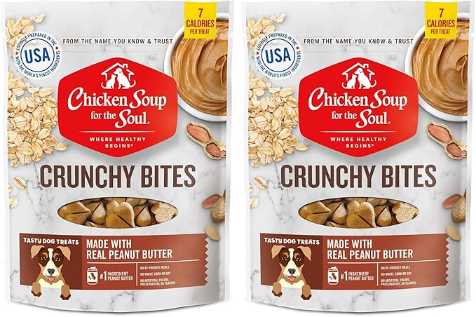 Chicken Soup for the Soul Pet Food - Crunchy Bites Dog Treats- Chicken, Peanut ButterSoy Free, Corn Free, Wheat Free | Dry Dog Food Made with Real Ingredients No Artificial Flavors or Preservatives