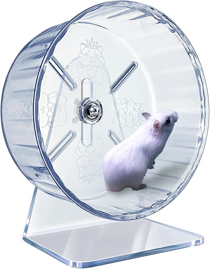 Silent Hamster Wheel, Super-Silent Hamster Exercise Wheels Accessories, Quiet Running Wheels, Adjustable Stand for Hamsters Mice Or Other Small Animals (Ф 6 inch,Transparent)