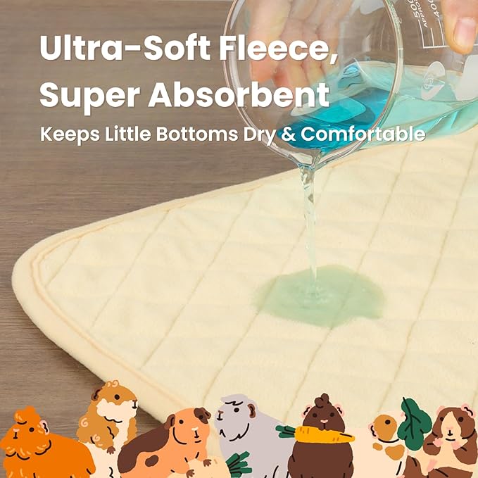 3 Pack Guinea Pig Pad 12” x 12” | Washable & Reusable Guinea Pig Cage Liner, 4-Layer Absorbent Pee Pad with Waterproof TPU & Anti-Slip Bottom | Soft Fleece Bedding for Guinea Pigs-White