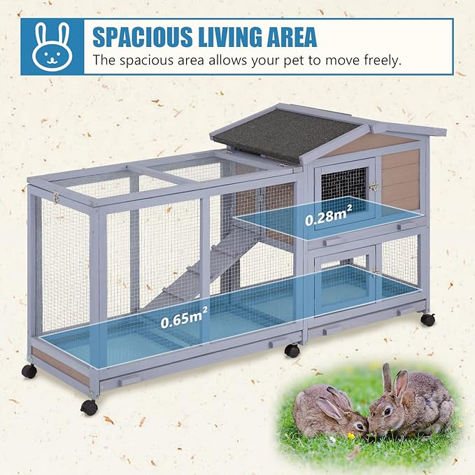 BestPet Rabbit Cage Wooden Rabbit Hutch Two Layers Chicken Coop Outdoor Indoor Guinea Pig Cage Bunny Cage Waterproof Roof Bunny Hutch with Casters and Tray