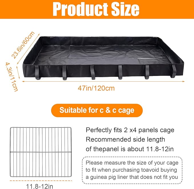 Guinea Pig Cage Bottom Tarp for C&C Grids Habitat Cage Panel, 47x24 inches Guinea Pig Cage Liner Base, Washable Small Animal Cage Bedding for Rabbits Hamsters Hedgehogs Ferrets Small Pets(No Cage)