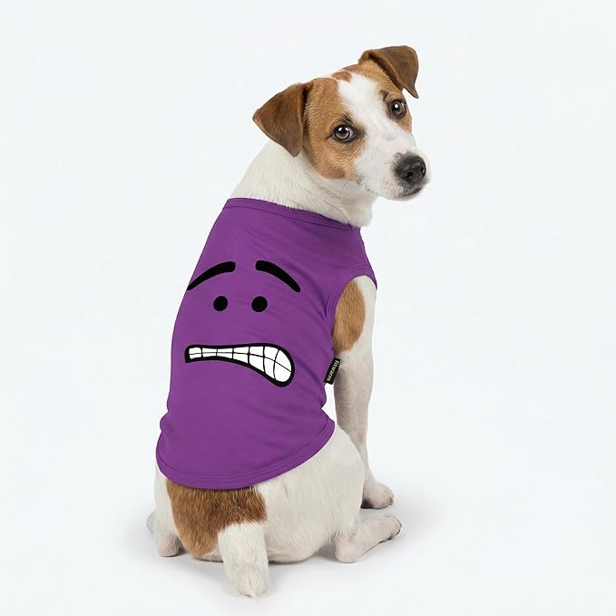 Fitwarm 2 Pack Happy Scary Expression Dog Shirt, Funny Clothes for Small Dogs Boy Girl, Pet Outfit, Yellow, Purple, Large