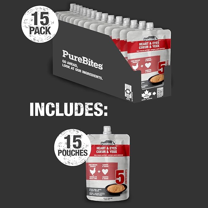 PureBites Plus Squeezables Dog Treat • Topper 71g | Heart & Eyes | 5 Ingredients | Case of 15