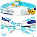 Fish Cat Bow Tie Collar, Blue Cat Collar, Breakaway with Bell, Wedding/Birthday Cat Accessories