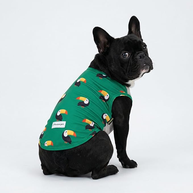 Fitwarm 2 Pack Toucan & Palm Tree UPF 50+ Sun UV Protection Dog Shirt, Lightweight Cooling Vest, Quick Dry Summer Clothes for Small Dogs Boy Girl, Pet Outfit, Green, Beige, Large